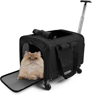 Переноска для тварин ALLSOPETS з колесами для котів та собак, сіра, для подорожей літаком