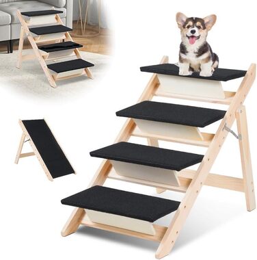 Сходинка для собак Vigevee 2-в-1: розкладна сходинка для домашніх тварин, 65.5 см, 4 сходинки, максимальне навантаження 80 кг, з антиковзким килимком для собак та котів