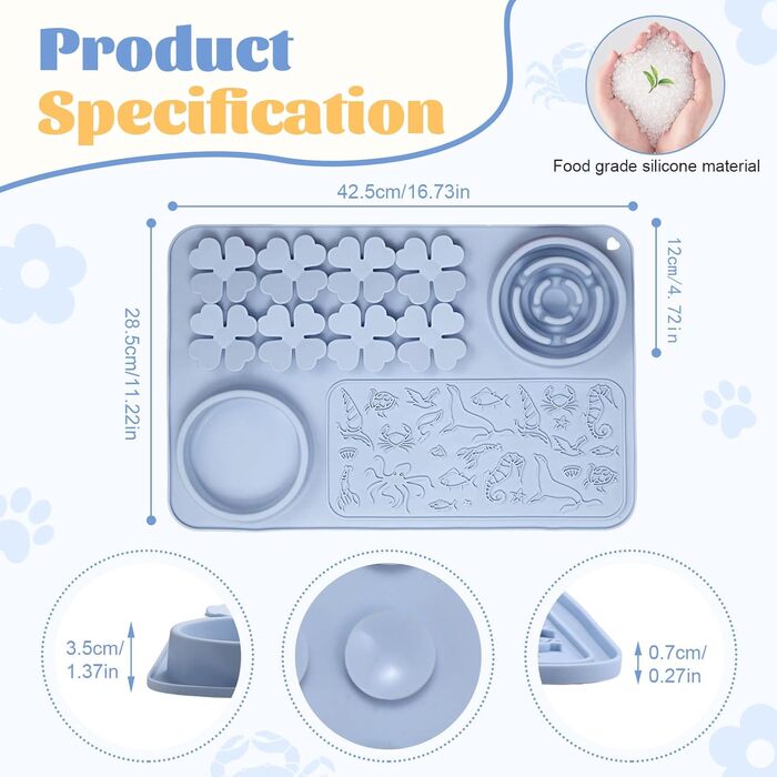 Силіконовий килимок для годування собак та котів - Slow Feeder, антиковзкий, інтерактивний, пазл-годувальник, для швидких їдців (Блакитний)