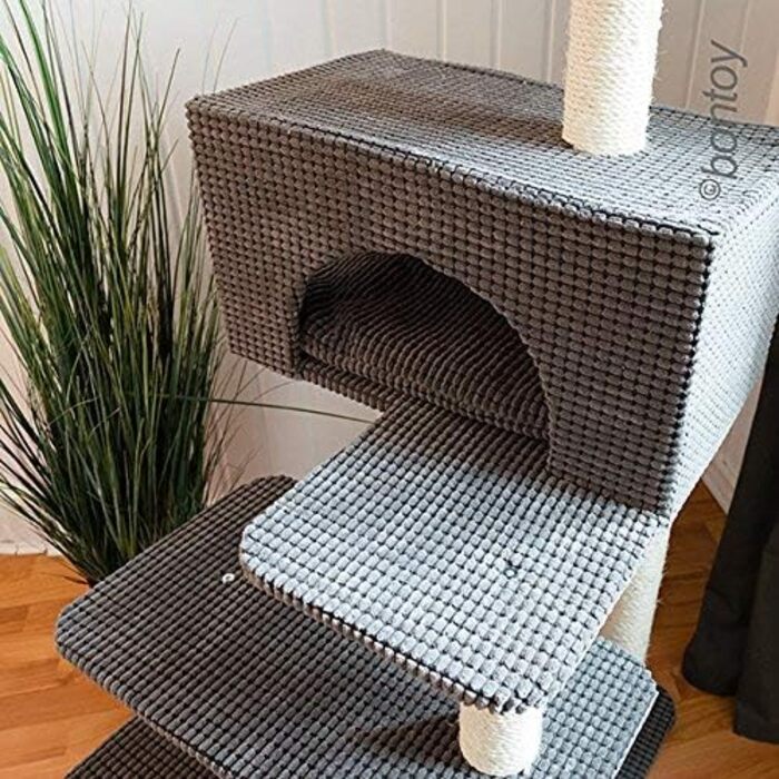 Кігтеточка для котів Phill сіра I 130 см I для літніх котів I стабільна кігтеточка з гніздом та лежанкою