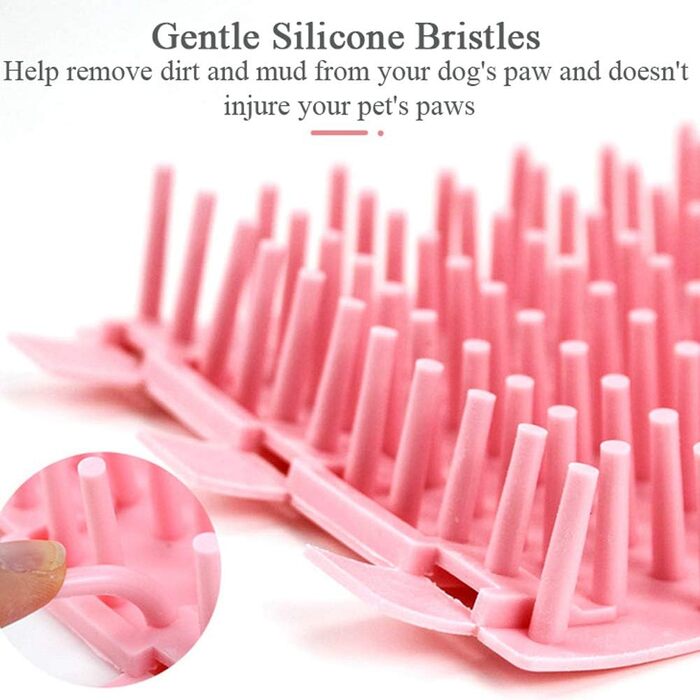 Очисник лап для собак та котів: мийка лап з м'якою силіконовою щіткою, рожевого кольору