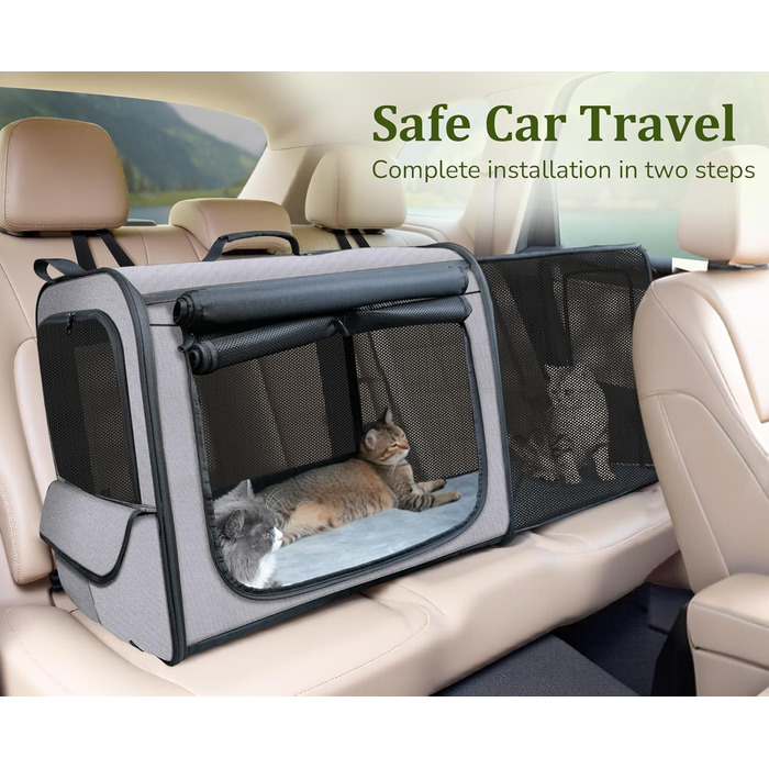 Pecute Розширювана переноска для котів та маленьких собак, транспортна сумка-переноска, розкладний бокс для котів, сіра/зелена, 61x52x45 см