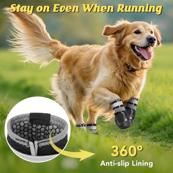 Зручні собачі черевики LUCKYPAW з дихаючої сітки для захисту лап влітку та взимку. Антиковзкі, з відбиваючими елементами, для прогулянок, хандрингу та активного відпочинку на вулиці.
