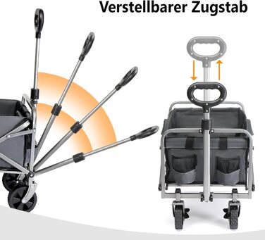 Візок Bonnlo для перевезення вантажів, 100 кг, 600D Oxford, сталевий каркас, 74,5×45,5×84 см (сірий)