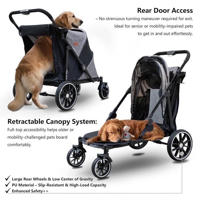 Візок для собак Quolliter: складаний, до 50 кг, для великих собак та котів, сірий, 100 x 48 x 96 см