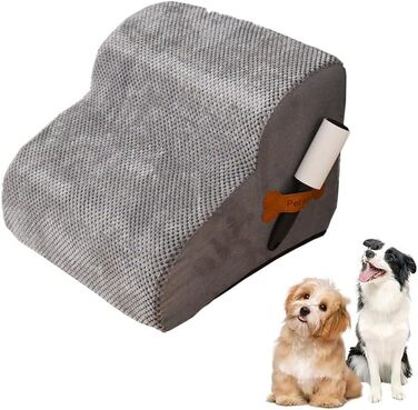 Сходинка для собак маленьких порід, плюшевий чохол, сходи для домашніх тварин, сходи для котів, пандус для собак до ліжка, дивану, авто, неслизька, з невеликим нахилом (48*40*30 см), сірий колір, 2 шт., 48*40*30 см