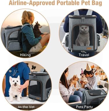 Рюкзак для кота та собаки Lekesky Groß XL (36x31x42 см), сірий. Розширюваний рюкзак-переноска для тварин до 8-10 кг з внутрішнім поводком та двома килимками.