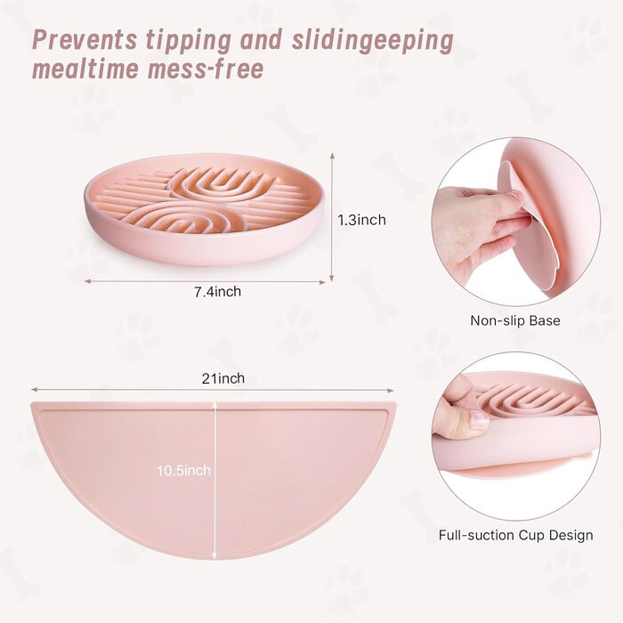 Набір мисок для собак Slow Feeder з килимком, силікон. Ідеально для собак малих та середніх порід. Нековзний, легко миється, з піднятими краями (Blush).