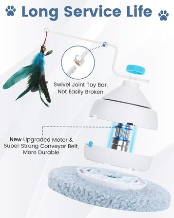 Інтерактивна іграшка для котів HAPPY HACHI 3 в 1: автоматична іграшка з пір'ям, USB-зарядка, комплект аксесуарів, блакитний колір