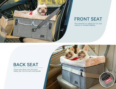 Автокрісло для собак Petsfit на заднє сидіння, для середніх або двох малих собак, з мийним матом, 2 ременями безпеки та кишенею, розмір M, сіре