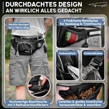 Сумка-бананка для собак 'Talea' з штучної шкіри, на одноручний замок - сумочка для ласощів, знімний підкладка, аксесуари для собак (M, Чорний)