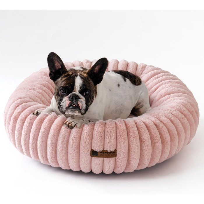 Кругле лежанка для собак MEWOOFUN - м'яке, плюшеве ліжко для маленьких собак та цуценят, рожевого кольору, 76x76x20 см