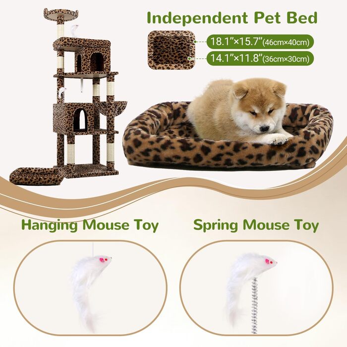 Комплекс для котів Globlazer Kratzbaum Maine Coon 183 см з 2 печерами, великою лежаком, стійкий кактус для великих котів (Леопард)