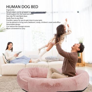 Велике собаче ліжко розміром з людину з знімним, машинно-праним подушкою та сумкою для зберігання (100x70x30 см)