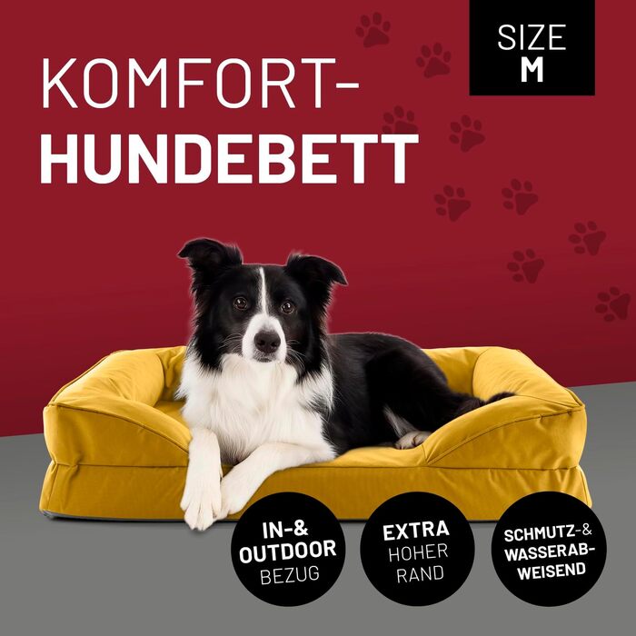 Ортопедичне собаче ліжко Lumaland для відпочинку вдома та на вулиці | 70x60 см | Жовтий | Водонепроникне, з неслизьким дном