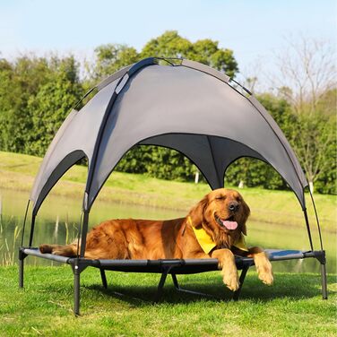 Лежанка для собак з балдахіном, велика, 92 x 76 x 92 см. Лежанка для тварин, водонепроникна, з дихаючим мережевим покриттям, для кемпінгу та пляжу. Розмір L (XL: 122 x 92 x 102 см)
