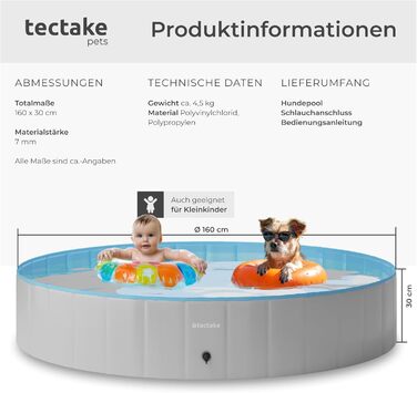 Басейн Tectake® для собак та дітей, 120 см⌀: ідеальний для ігор з водою та м'ячиків