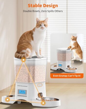 Автоматичний годівник для котів та собак HoneyGuaridan з 2 мисками (3.5L, білий)