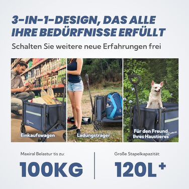 Складаний вагончик Homecall для відпочинку, покупок та транспортування (100 кг, Navy Blue)