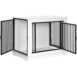 BEWISHOME Клітка для собак, 81 см, дерев'яна, з 3 дверцятами, біла, для дому, Beistelltisch (табличка), 81x55x67.5 см, EMGL03W