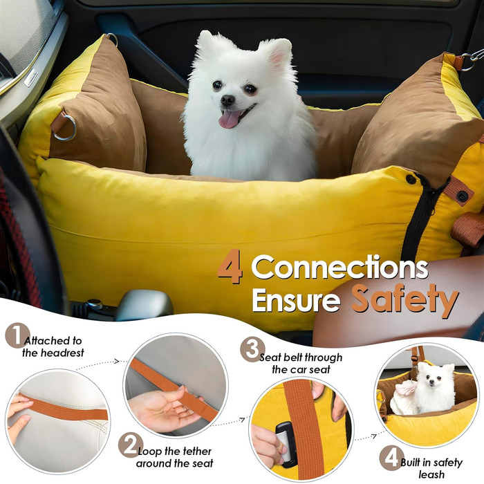 Автомобільний лежак для собак, до 15 кг, з висувним лежанком, знімний, з кишенями, з ременями безпеки (зелений)