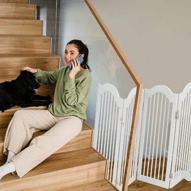 Захисне ворота Relaxdays, самостійно стояче, 92 x 205 см, розкладне, з ніжками, для собак та котів, біле