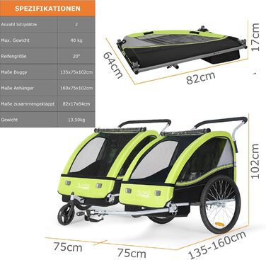 Дитячий причіп Tiggo VS 2 в 1: велосипедний причіп + коляска Jogger, 50202 (зелений лемон)