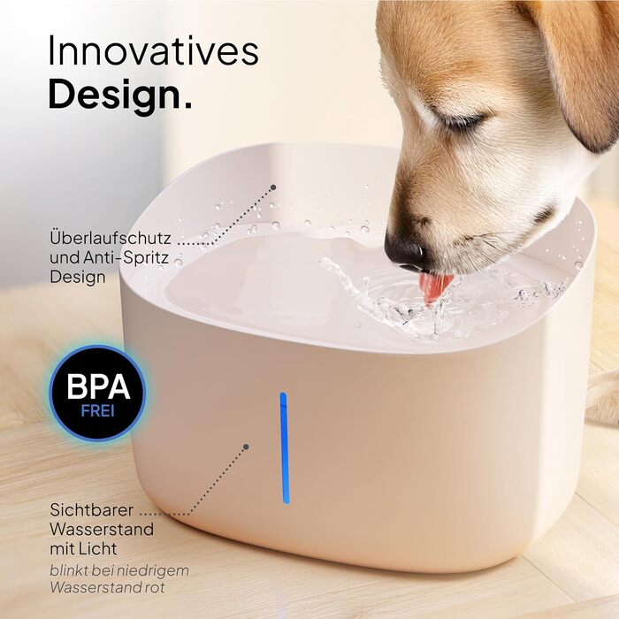 Тринкувач для собак Pretty PAW® з LED-підсвіткою та фільтром | 7 л, BPA-free | Білий (Бежевий)