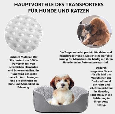 Автокрісло для собак KING DOG до 8 кг, сіре, 50x40 см. Зручна переноска з кріпленням на ремінь безпеки та м'яким килимком. Фолдне, миється. Підходить для SUV та легкових автомобілів.