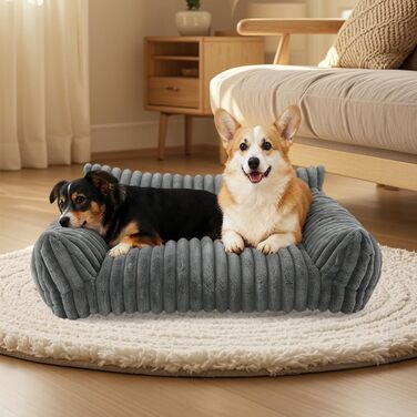 Котяче ліжко-софа, 60x45x20 см, м'яке та пухнасте, для котів та маленьких собак, знімний водонепроникний чохол, антиковзаюче покриття (сірий)