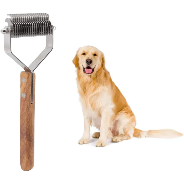 Гребінець для підшерстка собак та котів - для вичісування, видалення ковтунів, дворядний дерев'яний гребінець, щітка для грумінгу котів та цуценят