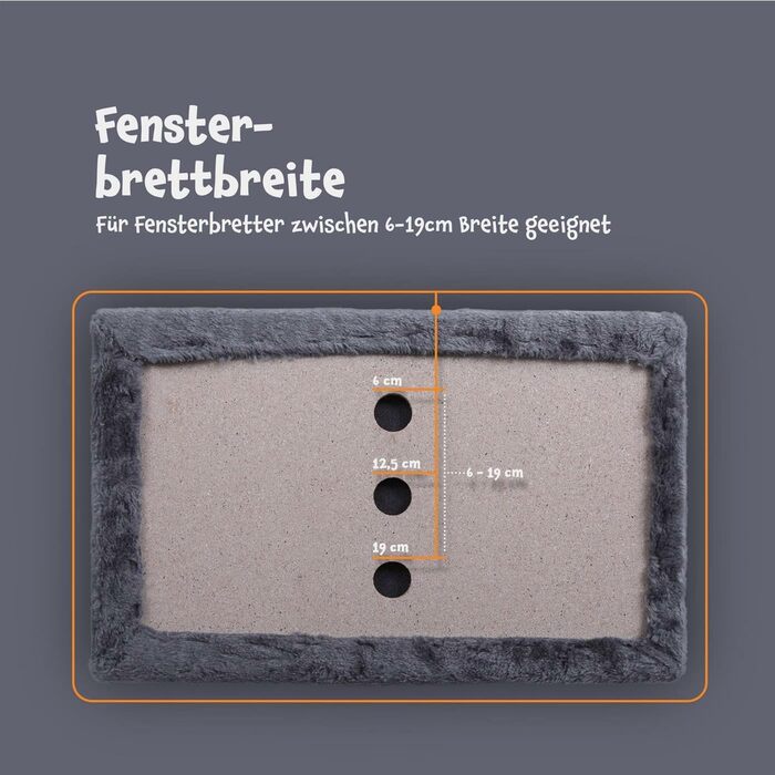 М'яке ліжко для котів Bestlivings на підвіконня, сіре (45x28 см), ліжко для котів, котяча лежанка, ковдра для котів