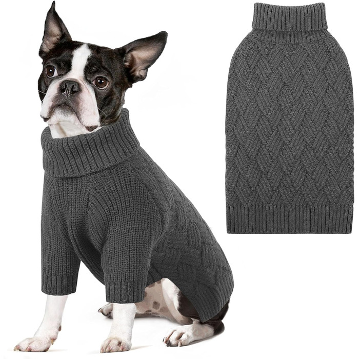 Пуловер для собак AOFITEE, теплий пуловер для котів на Різдво, зимовий пуловер для цуценят, пуловер з високим коміром для собак, одяг для котів, чихуахуа (L, сірий)