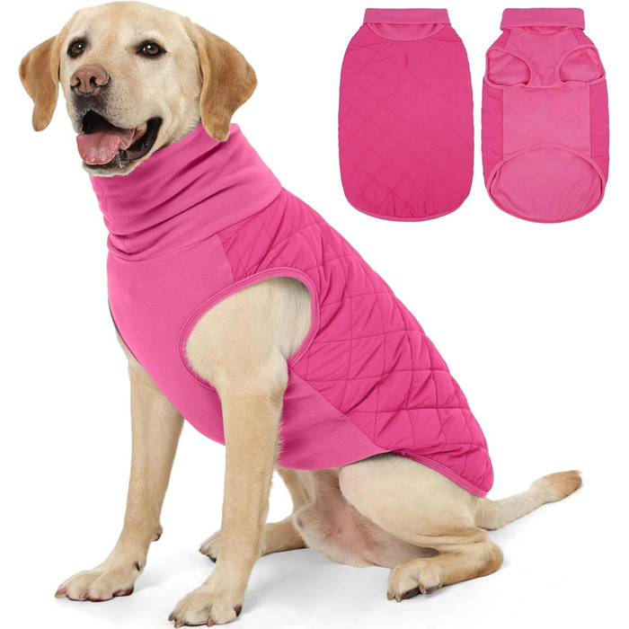 Флісова куртка для собак FUAMEY, тепла зимова жилетка, легкий мантель, пуловер, дихаючий, з високим коміром, вітронепроникна, водовідштовхувальна, для цуценят, тепла, розмір L (XX-Large, рожевий)