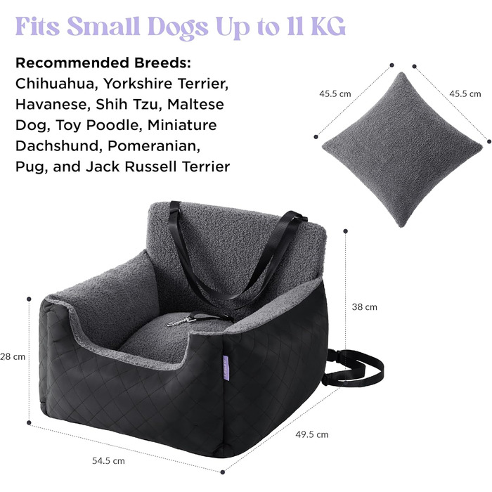 Автокрісло для собак Lesure - чорне, водонепроникне, з поворотком для повідка, для маленьких собак