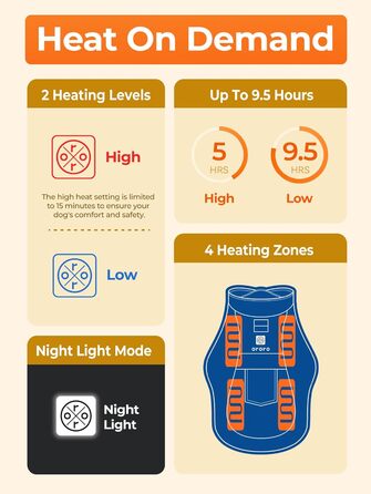 ORORO Теплий зимовий одяг для собак з підігрівом, акумуляторний, відбиваючий, для малих, середніх та великих собак (Синій, L)