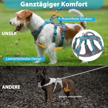 Нашийник-шлейка Huntboo для собак, анти-випадковий вихід, для панічних собак, світловідбиваючий нашийник з ручкою, регульований (S, 1 шт., блакитно-зелений)