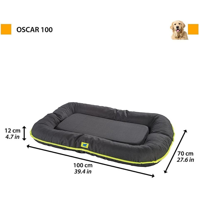 Кіжучка для собак Ferplast Oscar, велика, чорна, 100 x 70 x 12 см, водонепроникний матрац, тканина, що не дряпається, ручне прання