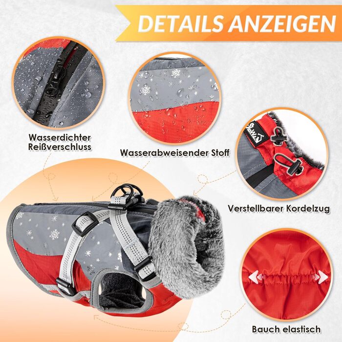 Водонепроникний теплий зимовий одяг для собак - флісова куртка з отвором для шлейки (XL, Червоний)