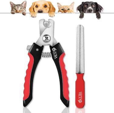 Кліпер для нігтів собак OCBA з захистом від перерізання та пилочкою, професійний, для всіх порід, також для котів та кроликів, червоний/чорний, маленький