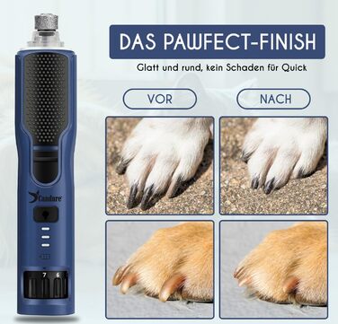 Шліфувальник для собак Candure: тиха акумуляторна машинка для догляду за кігтями з LED-підсвічуванням та змінним насадком, підходить для собак всіх розмірів (Marineblau)