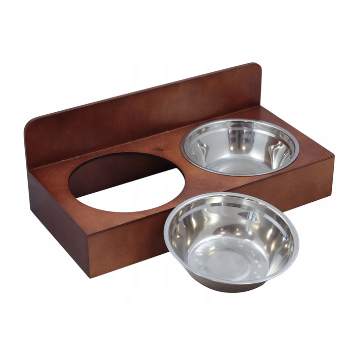 Подвійна дерев'яна підставка для мисок собаки, коричнева