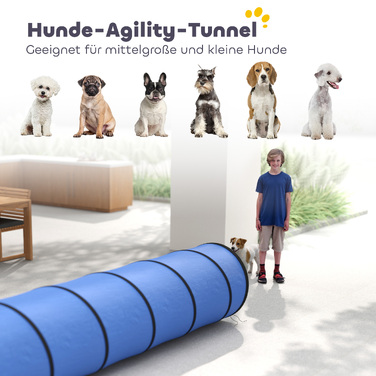 Тунель для собак Agility (300 x 50 см) з 4 анкерами для кріплення та сумкою для перенесення, ігровий тунель для малих та середніх порід, синій