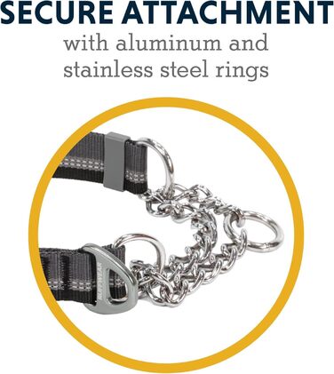 Регульований нашийник RUFFWEAR Chain Reaction для собак, антивитяг, тренувальний, алюмінієве D-кільце, обмежувач, відбивний, сірий, 35-51 см