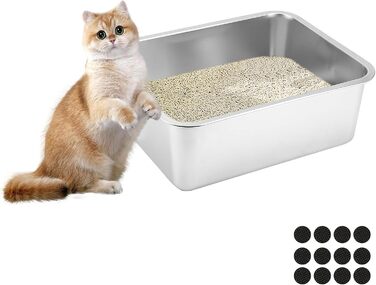 Великий лоток для котів Lohofrnny з нержавіючої сталі 60×40×15 см, XXL туалет для котів і кроликів, антиковзкий, легке очищення, без запаху