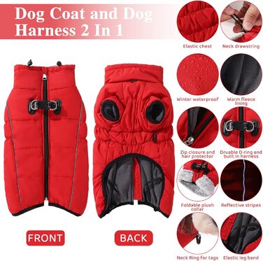 Теплий зимовий одяг для собак Savlot: водонепроникна куртка з підкладкою з флісу для малих, середніх та великих собак (3XL, червоний)