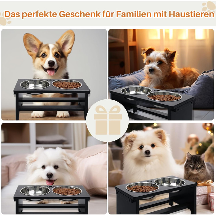 Підвищені годівниці для собак HTB, бамбук, з 2 мисками з нержавіючої сталі, 44x24x18 см, 18 см висота, чорний колір