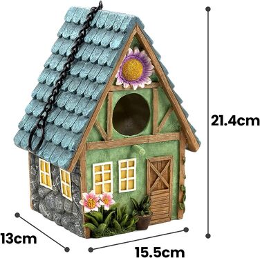 Дерев'яний будиночок для птахів з декоративним дахом, 21 x 15 x 13 см - ідеально для балкона та саду