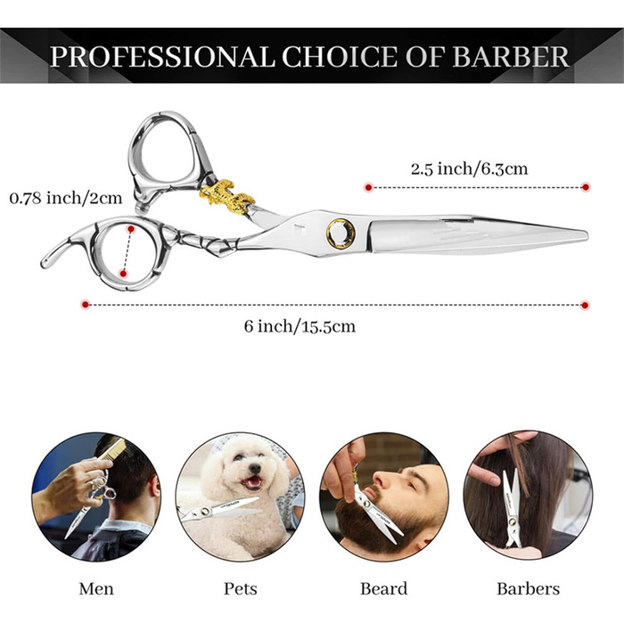 Набір професійних ножиць для грумінгу собак 6 дюймів: прямі та проріджуючі ножиці з регулюванням та золотою ручкою