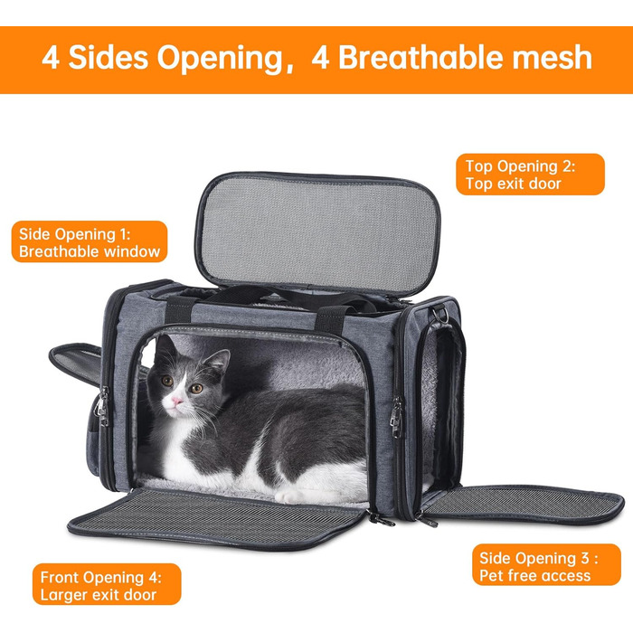 Трансформер для котів та собак Groxkox: сумка-переноска, схвалена для перевезень літаком, сіра, 44.5 x 21.6 x 27.9 см